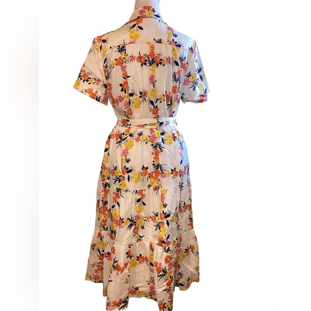 Maggy London White Dress with Floral Accents Amalia Short Sleeve Jersey Size 8 - Picture 3 of 13